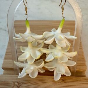White Floral Clay Pikake GF Drop Earrings